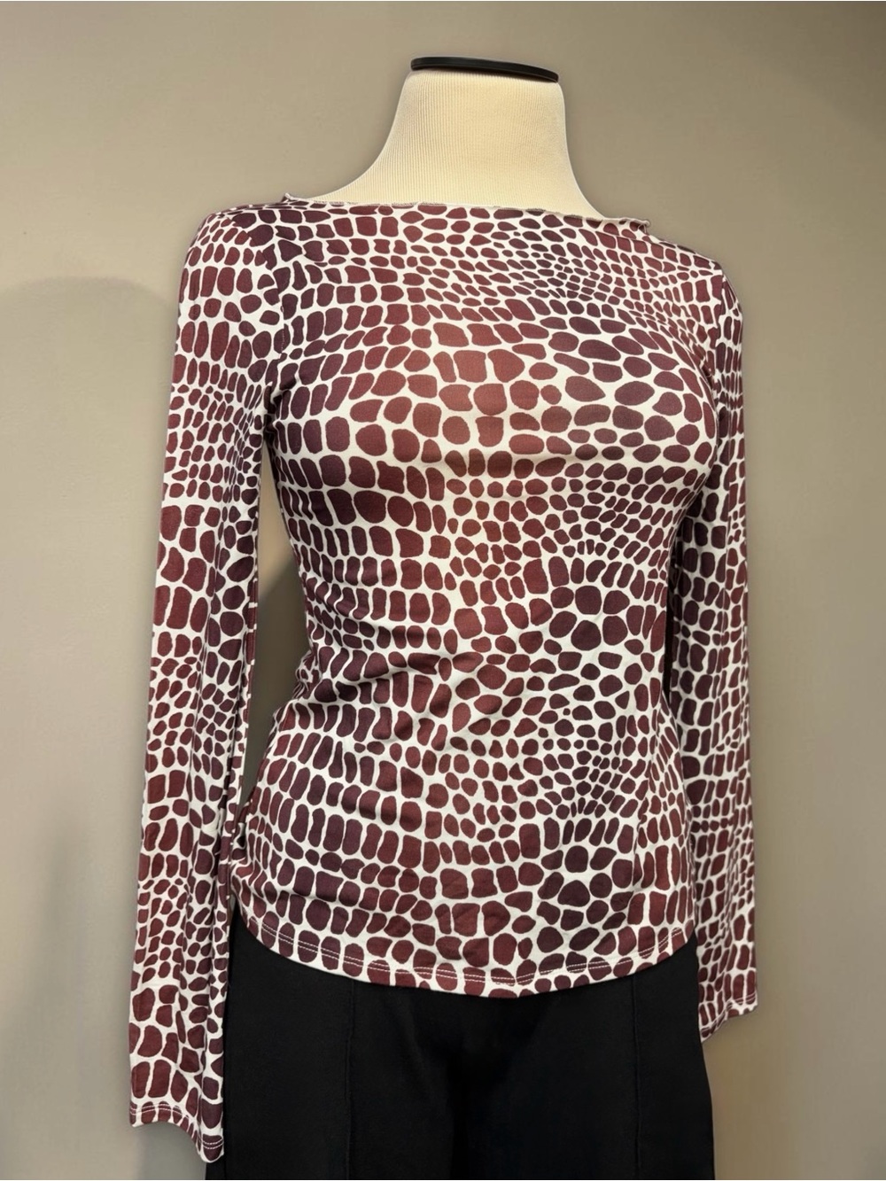 NWT Miaou Amelia Long Sleeve Tee Lizard Print White Brown